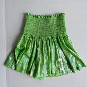 Queen of Sparkles Swing Shorts Girls Large Smocked Metallic Green Kids Skort